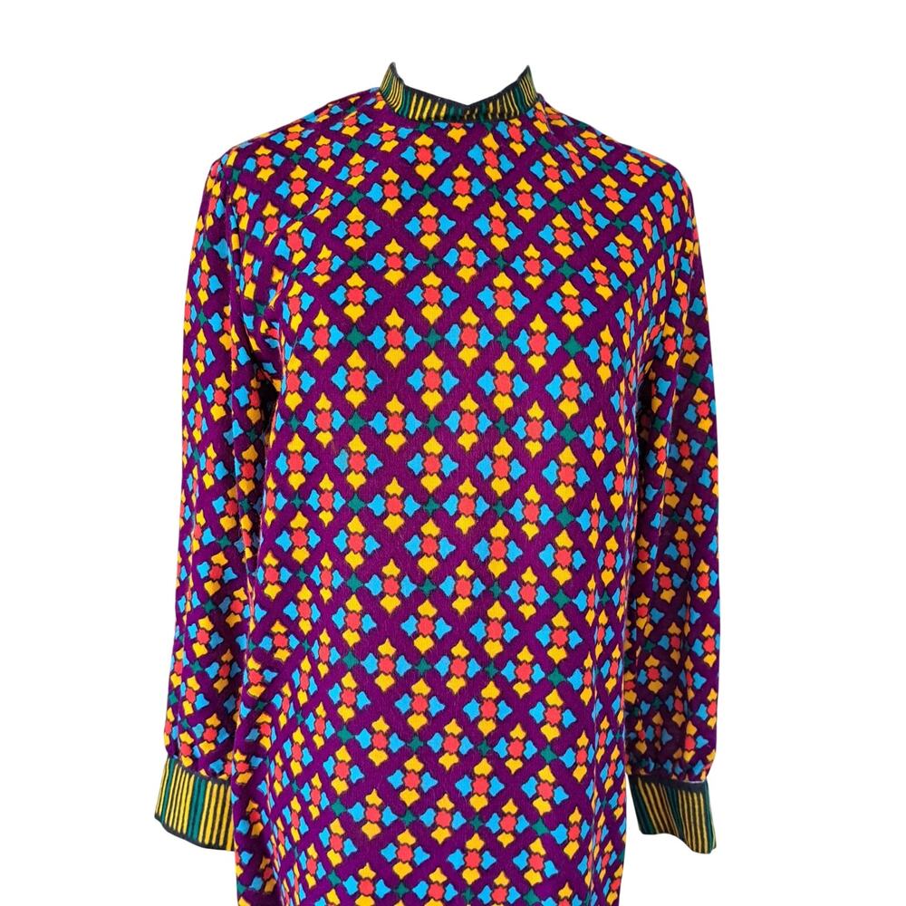 Vintage 60s Forget Me Not by Fairview Mod Shift Dress Geometric Purple S/M - Picture 5 of 8